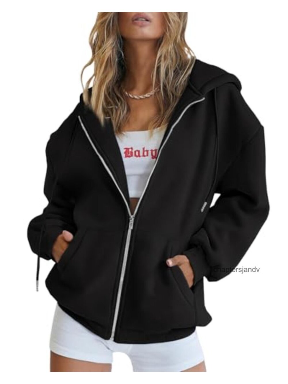 Drawstring Zip Up Oversized Fleece Hoodie with Pockets